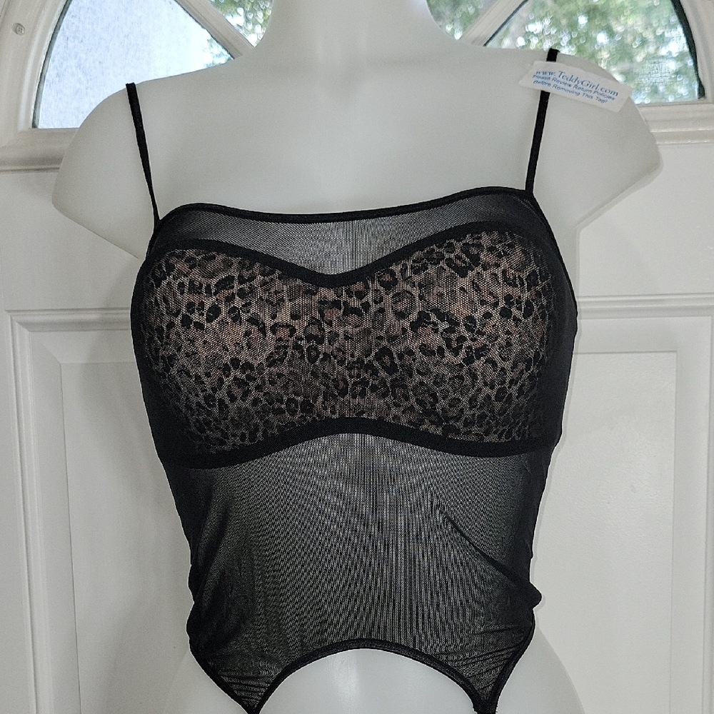 Sheer Black Teddy Girk Corset Top Size S/M